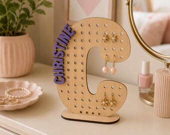 Personalized Earring Holder, Custom Name Jewelry Stand, Wooden Stud Earring Display, Teen Girl Room Decor Gift