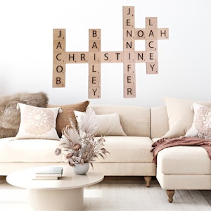 Personalized Scrabble Wall Art Family Names, 4x4 Wooden Letter Tiles, Rustic Home Decor, Custom Crossword Name Sign, Farmhouse Wall Art Gift