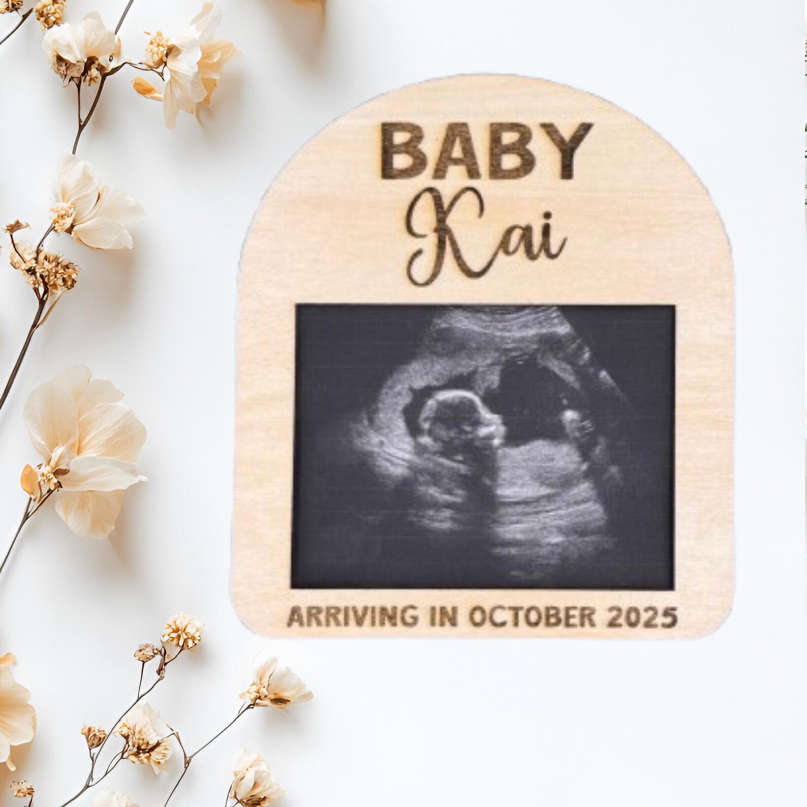 Sonogram Magnets Arched Wood Sonogram Magnet Frame for Pregnancy Reveal, Custom ...