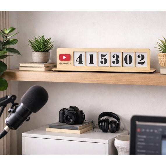 Personalized Wooden Follower Counter, Custom Social Media Tracker, YouTube Growth Display, Instagram TikTok Milestone Gift Creator Desk Sign