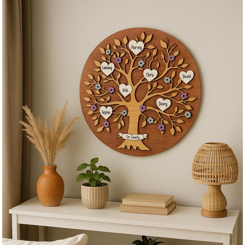 Personalized Family Tree Sign Wooden Keepsake, Custom Name Plaque, Tree ...