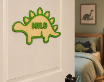 Personalized Dinosaur Name Sign, Custom Dino Door Hanger, Kids Bedroom Door Decor, Dinosaur Nursery Wall Art Plaque