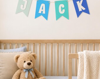 Personalized Name Banner, Custom Nursery Bunting Flag, Baby Name Garland, Nursery Wall Decor, Kids Room Happy Birthday Banner