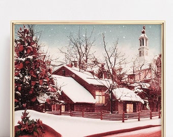 christmas printable wall art | christmas decor | vintage christmas wall art | christmas village print | xmas poster | digital download print