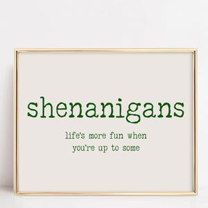 st. patricks day decor printable wall art | shenanigans print | green wall art | saint patricks day art | spring art | digital download