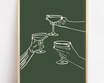 bar cart print | bar wall art | bar cart decor | bar cart printable wall art | cheers print | drink art | green wall art | digital download