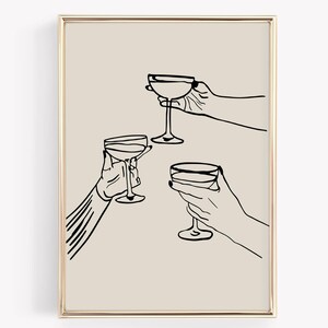バーカートのウォールアート | 乾杯のプリント | 印刷可能なバーアート | 2025年の新年 | カクテルポスター | トレンディなドリンクアート | バーの装飾 | デジタルパーティープリント