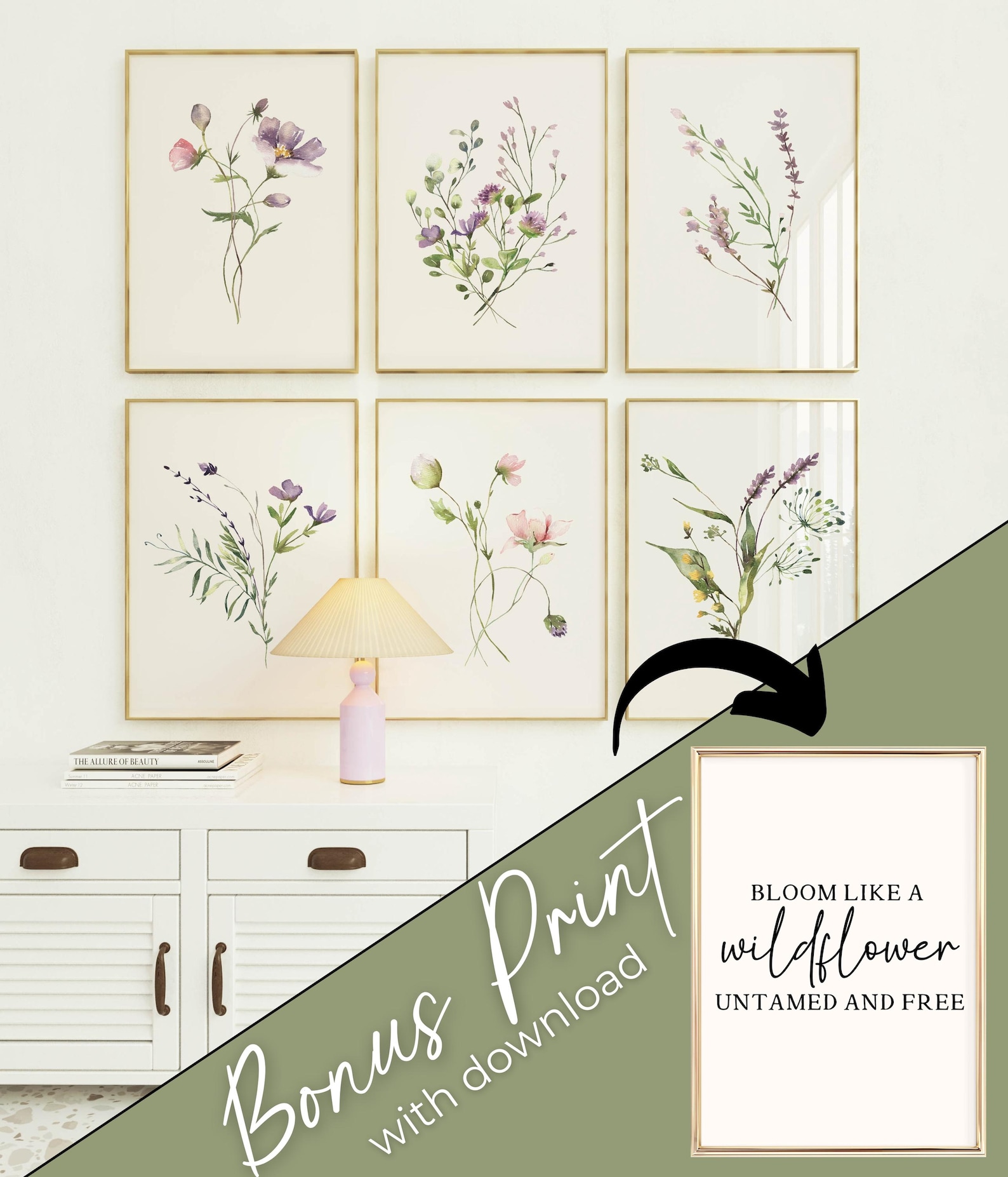 SET OF 6 Watercolor Botanical Prints | Wildflower Wall Art | Floral ...
