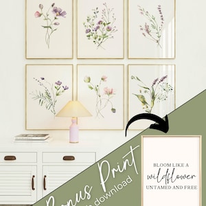 SET OF 6 watercolor botanical prints. wildflower wall art. wildflower art prints. floral printable wall art. watercolor flower art. gallery wall set. boho botanical decor. digital download art .