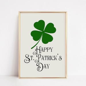 st. patrick&#39;s day decor | printable wall art | happy st. patricks day sign | green wall art | four leaf clover irish wall art | digital art