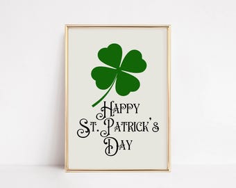 st. patrick's day decor | printable wall art | happy st. patricks day sign | green wall art | four leaf clover irish wall art | digital art