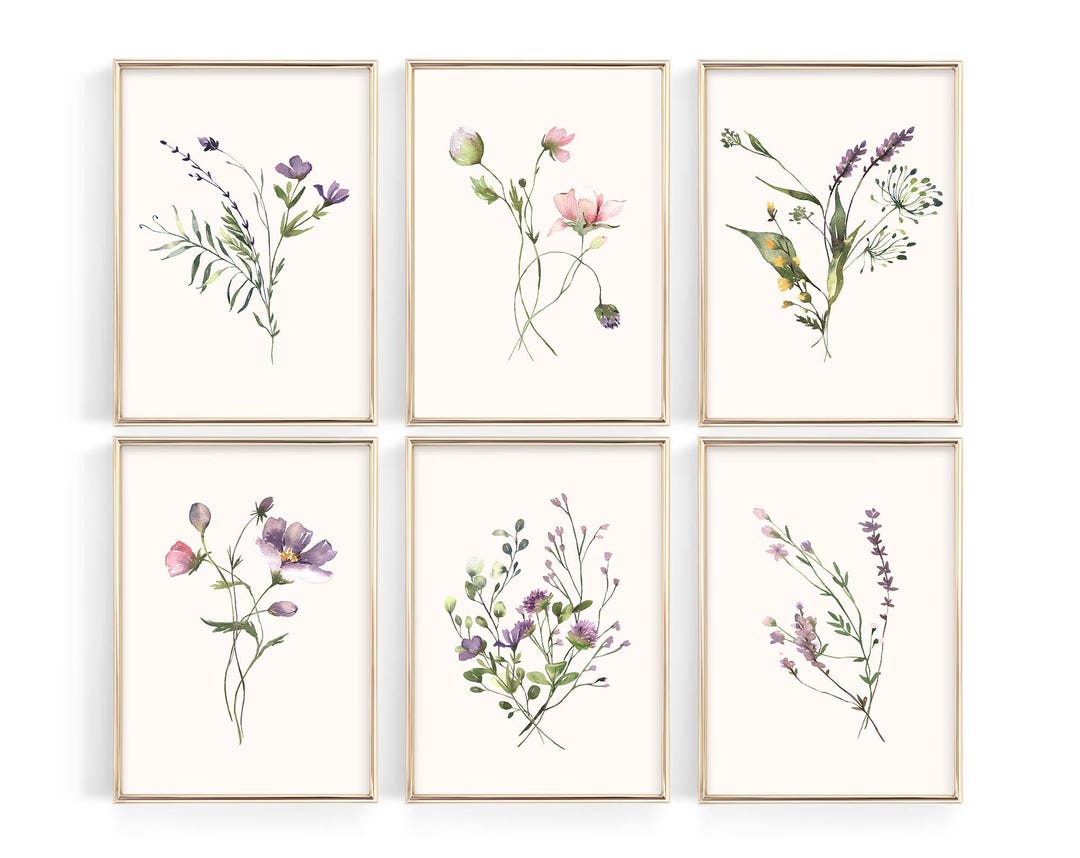 SET OF 6 Watercolor Botanical Prints | Wildflower Wall Art | Floral ...