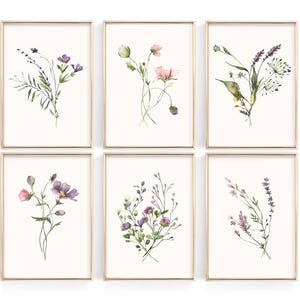 SET OF 6 watercolor botanical prints. wildflower wall art. wildflower art prints. floral printable wall art. watercolor flower art. gallery wall set. boho botanical decor. digital download art .