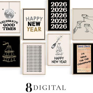 new year 2026 SET 0F 8 printable wall art | new years eve decor | new years party decorations | nye prints | happy new year art | digital