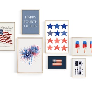 Set di 7 decorazioni per il 4 luglio, stampe da parete stampabili / decorazioni estive / stampe da parete americane / stampe artistiche patriottiche per il giorno dell&#39;indipendenza / download digitale