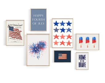 4th of july decor SET OF 7 printable wall art | summer decor | american wall art | patriotic independence day art prints | digital download