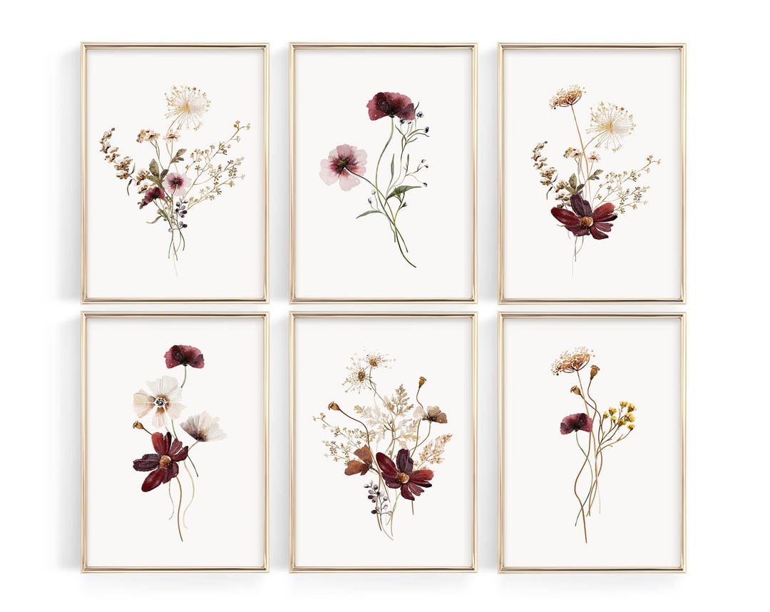 SET OF 6 Watercolor Botanical Prints | Autumn Wildflower Wall Art ...