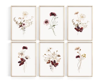 SET OF 6 watercolor botanical prints | autumn wildflower wall art | watercolor flower art | floral printable wall art | gallery wall digital