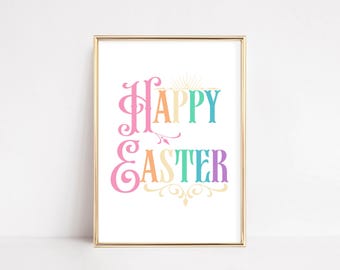 easter printable wall art | pastel wall art | happy easter sign | easter home decor | spring wall decor | easter art print digital download