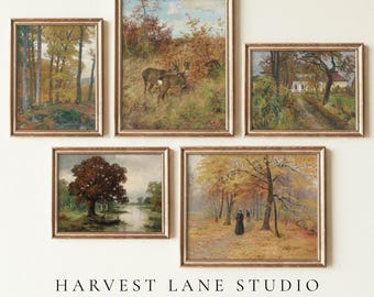 vintage autumn prints SET OF 5 | fall decor | fall printable wall art | vintage landscape prints | seasonal decor | digital download