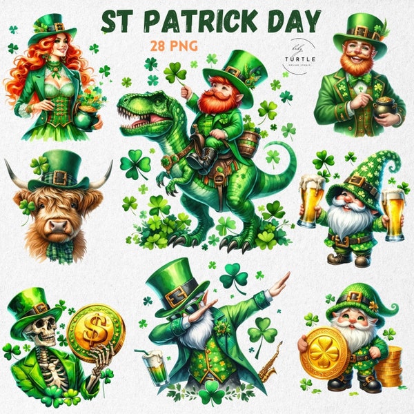Saint Patrick's day Clipart, Transparent background, Watercolor St Patrick’s Day Clipart, Four leaf clover, St Patty's PNG, Shamrock PNG