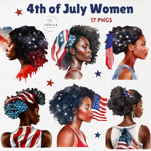 4 de julio Mujer png, 4 de julio PNG, Imágenes Prediseñadas del Día de la Independencia, Chica Patriótica, Mujer Afroamericana PNG, Rojo Azul png, Bandera Americana