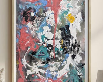 Abstract Splash Art Medium Size Painting: Expressive Modern Original Oil Art