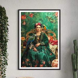 Stampa Frida verde / Dipinto botanico di Frida Kahlo / Poster floreale di Frida Kahlo / Donna famosa e potente / Decorazione per la casa / Arte murale della galleria