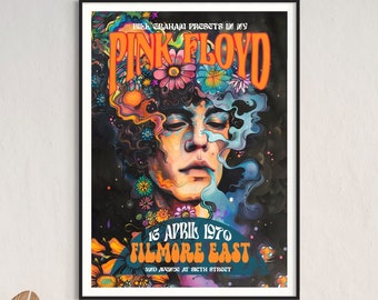 Pink Floyd 1970s Print, Exhibition Concert Poster, Hard Rock Art, Pink Floyd Psychedelic Art, Waters, Syd Barrett, Gilmour Art, Retro Art