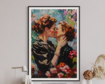 Impresión Giclée de Amantes Lesbianas: Mujeres Románticas, Arte Queer, Pared de Galería