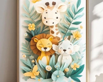 Safari Nursery Decor | Childrens Room Decor | Cute Wall Art & Infant Posters | Modern Baby Room Art Prints