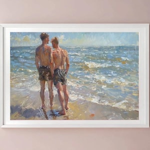 Sea Breeze and Sunny Warmth von Henry Scott Tuke Poster - Zwei junge Leute Vintage Gay Kunst, Küstenbadeszene, hochwertige, vom Ozean inspirierte