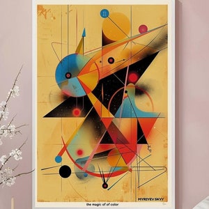 30s Abstract Geometric Shapes Poster with Motivating Text, Cubist Painting Print, Constructivism Art, Retro Wall Art, HIGH QUALITY ART