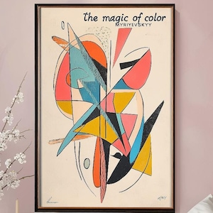 Poster di forme geometriche psichedeliche anni '30 con testo motivazionale, stampa di pittura cubista, arte costruttivista, arte murale retrò, ARTE DI ALTA QUALITÀ