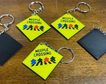 Llavero Meeple Crossing - Etiqueta y llavero para bolsa de juego de mesa impresos en 3D - Regalo para jugadores de juegos de mesa frikis