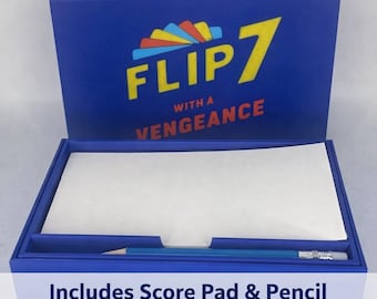 Estuche de almacenamiento Flip 7 Vengeance con bloc de puntuaciones y lápiz – Caja de juego impresa en 3D