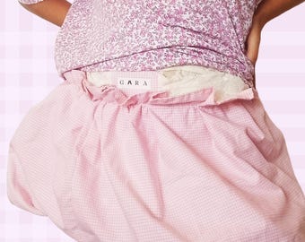 Gonna a palloncino da donna, stampa a quadri, pizzo in vita.