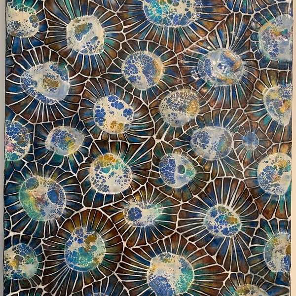 Petoskey Stone Pattern Encaustic Original Painting 8”x8”