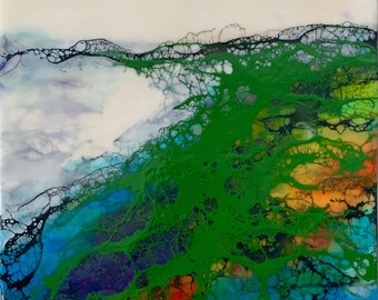 Lake Michigan Coastline Encaustic Original Painting 10x10”