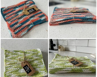 4-Pack 100% Cotton Handmade Crochet Dishcloth or Washcloth in Vintage Floral or Lemon Lime