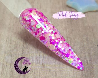 Pink Fizz Acrylic Nail Dip Powder: Holographic Magenta Glitter