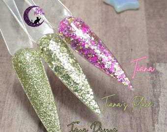 Princess and the Frog - Dip Powder, Dip Powder for nails, Acrylic, Green, pink glitter