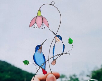 Hummingbird Stained Window Hanging Mothers Day Gift - Hummingbird Suncatcher - Window Hangings - Humming Bird Stained Glass Suncatcher