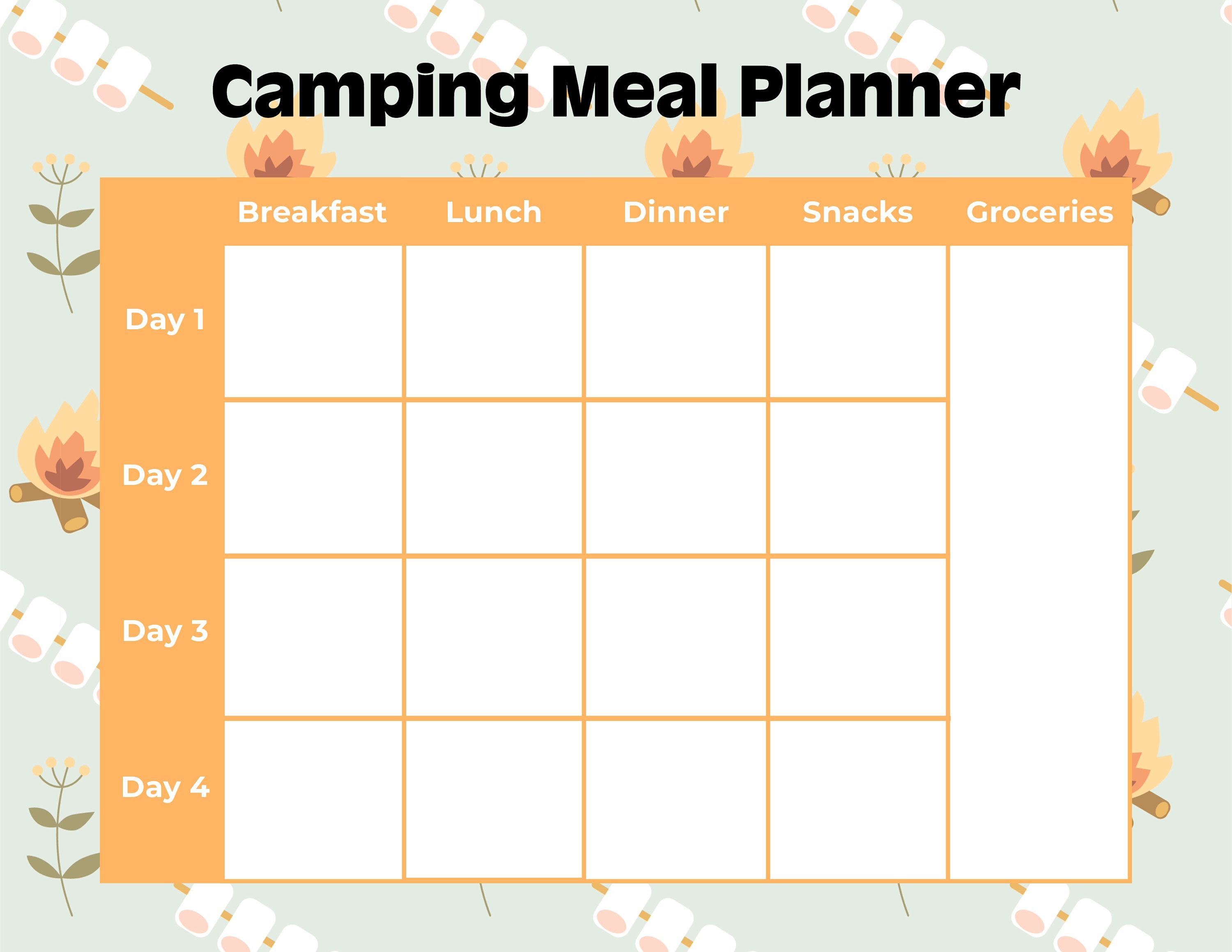 Camping Menu Printable | Camping Meal Planner | Camping Menu Planner - Etsy