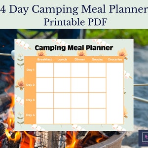 Camping Menu Printable | Camping Meal Planner | Camping Menu Planner