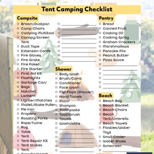 Tent Camping Checklist Printable Camping Packing List Glamping