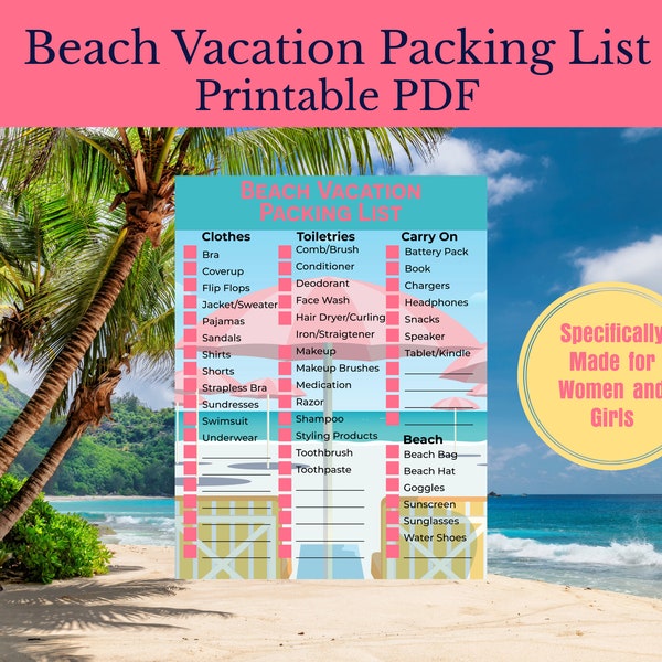 Spring Break Packing List | Beach Vacation Packing List for Girls and Women | Beach Vacation List | Beach Vacation Checklist