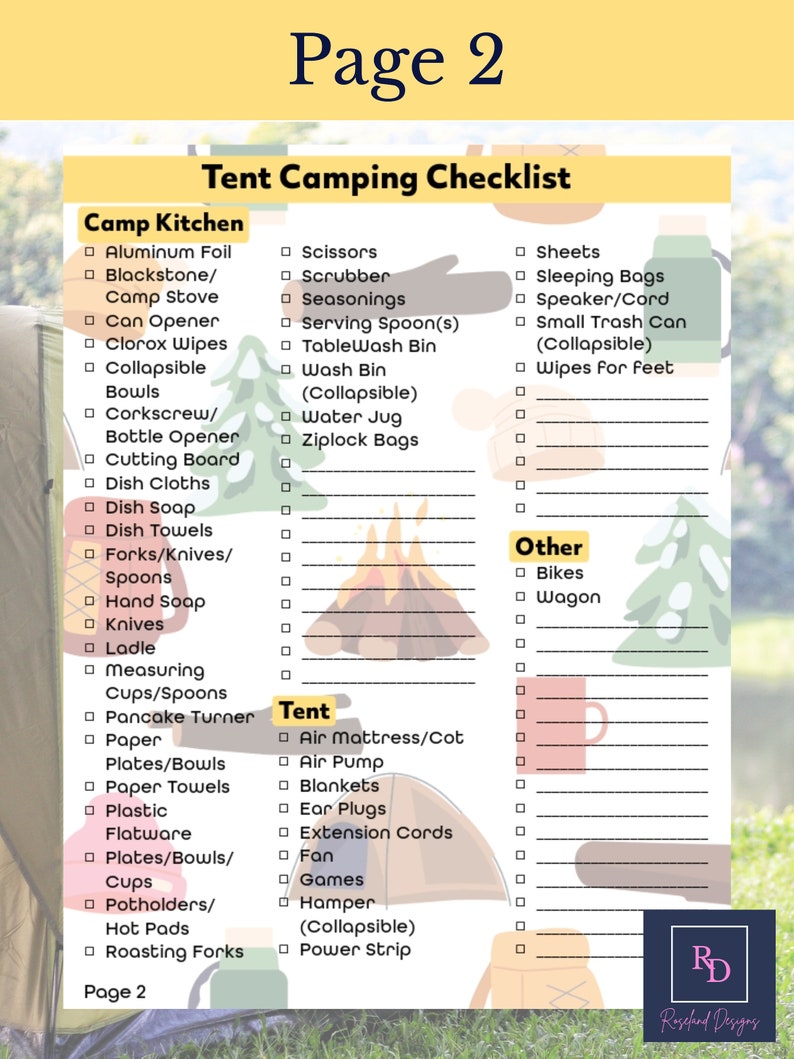 Page two of the camping checklist