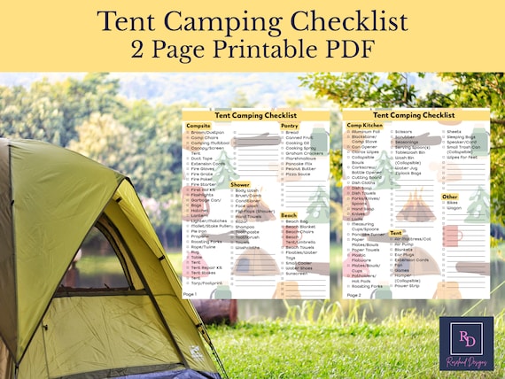 Tent Camping Checklist Printable | Camping Packing List | Glamping Checklist | Camping Supplies