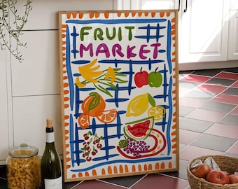 Fruit Market Print: Modern Kitchen Wall Art, Retro Fruit Poster, Food Lover Gift